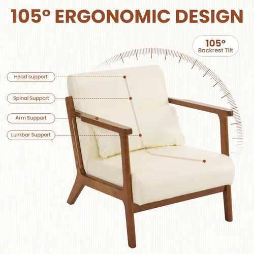 Vista 7 de MOJAY Silla Decorativa Moderna con Otomano, Sillón de Salón Tapizado en Cuero Sintético para Dormitorio, Balcón, Recepción