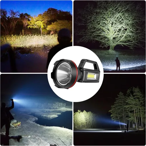 Vista 7 de Linterna recargable con reflector, reflector de mano de alto lúmenes, linterna LED con correa para el hombro y salida USB para huracanes