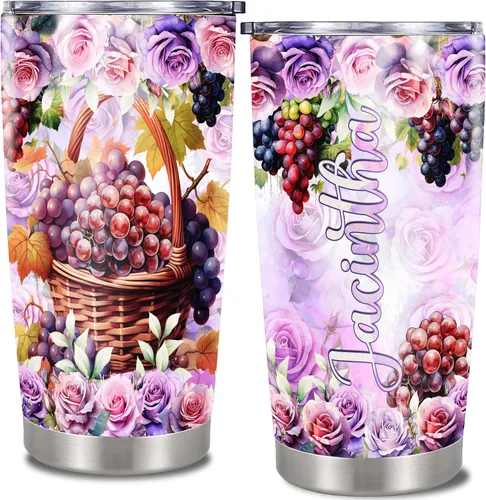Vista 8 de Vaso personalizado de cereza con tapa, flores, colorido, nombre personalizado, taza aislada, taza de viaje para niñas, mujeres, amantes