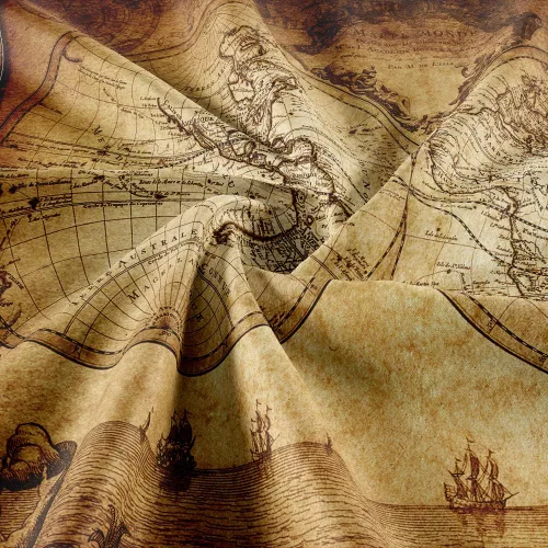 Vista 6 de JAWO Tapiz vintage antiguo de mapa del mundo, mapa náutico retro de doble hemisferio para colgar en la pared, mapa del mundo antiguo, arte de pared