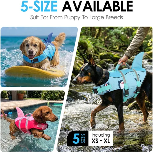 Vista 7 de AOFITEE Chaleco salvavidas para perros, chaleco salvavidas para perros pequeños, chaleco de seguridad reflectante con flotabilidad superior y asa