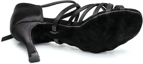 Vista 3 de RoseMoli Zapatos de baile latino para mujer, de satén, profesional, para sala de baile, salsa, práctica, rendimiento
