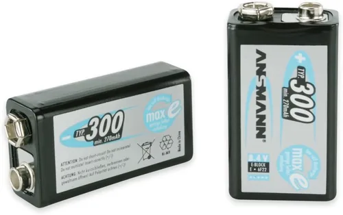 Vista 2 de Ansmann Baterías recargables de 9 V 300 mAh precargadas de baja autodescarga, batería NiMH de 9 voltios batería de 9 V (paquete de 10)