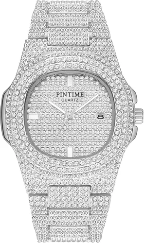 Vista 10 de Gosasa Reloj de Moda Hip Hop para Hombre, con Detalles de Cristal, Reloj Bling Bling, Caja Rectangular, Correa de Pulsera de Acero Inoxidable, Reloj