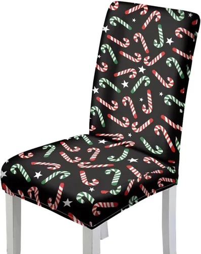 Vista 14 de HUGS IDEA Fundas para sillas de comedor de Navidad, bastón de caramelo, elásticas, fundas para sillas Parsons para comedor, lavables, fundas
