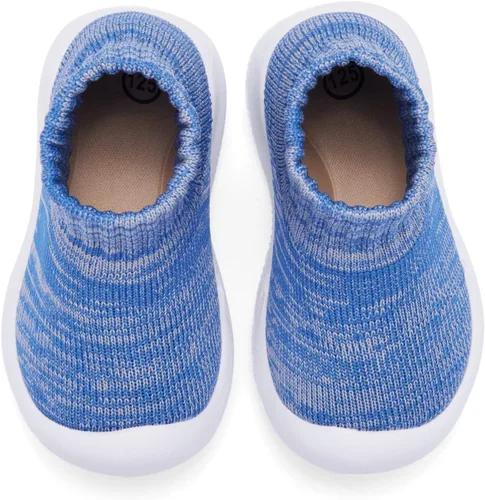 Vista 3 de MORENDL Zapatos de calcetín para caminar para bebé, 2 pies pequeños, pantuflas para niños pequeños, niñas y niños, suela suave, antideslizante