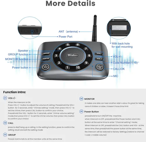 Vista 9 de Intercomunicadores inalámbricos manos libres para negocios en casa, sistema de intercomunicación de audio bidireccional mejorado para ancianos