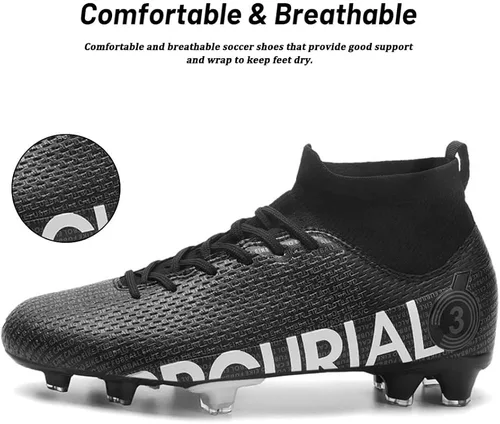Vista 2 de Maylrvjv Men's High-Top Soccer Shoes Big Kids Football Boots Breathable Lightweight Outdoor Indoor Professional Training Sneakers