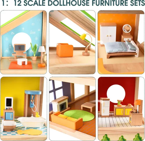Vista 7 de Casa de muñecas de madera "All seasons" amoblada con accesorios para niños de Hape