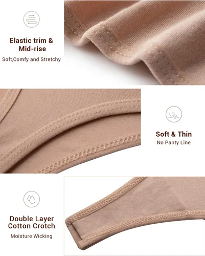 Vista 3 de Jo & Bette Tangas de algodón para mujer, ropa interior de bikini, tangas sin costuras, transpirables, paquete de 6 o 12