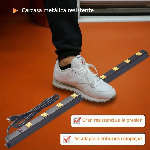 Vista 4 de Regleta larga de 10 tomas con protector contra sobretensiones, regleta de alimentación de metal industrial resistente de 6 pies, montable en pared