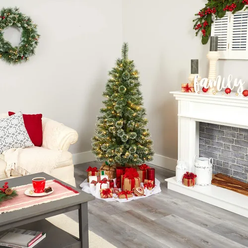 Vista 6 de Árbol de Navidad artificial de pino con punta de nieve delgado de 1.5 m de Wisconsin de Nearly Natural con 150 luces LED transparentes