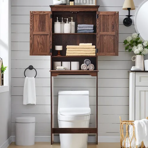 Vista 3 de ACCOHOHO 67" Tall Farmhouse Over The Toilet Storage Bathroom Cabinet, Brown Marrón