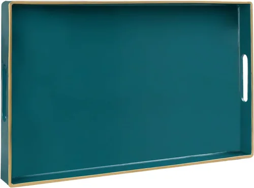 Vista 14 de MAONAME - Bandeja decorativa verde oscuro, bandeja de servir redonda de 13 pulgadas con asas, bandejas de plástico para mesa de café, bandejas