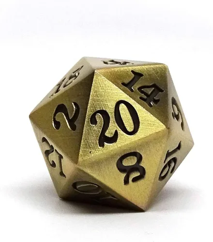 Vista 4 de Dados individuales de metal D20, diseño de metal legendario con fuente de firma (oro legendario)