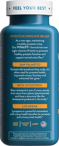 Vista 3 de Health Logics Vitality! Fórmula para la salud de la próstata, con palma enana americana, fitoesteroles, licopeno, calabaza, ortiga, ayuda a la salud