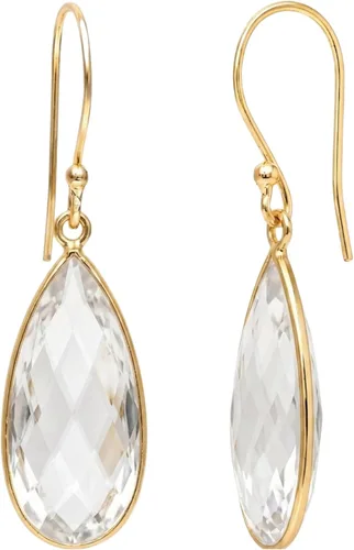 Vista 24 de Gempires - Aretes largos de gota con piedras preciosas facetadas para mujer