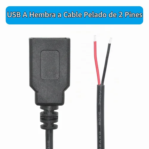 Vista 5 de USB A hembra a 2 Pin alambre desnudo, cable de coleta USB 5V/3A ninguna 2 cables USB A hembra a 2 pines (11.8 in/11 pulgadas)