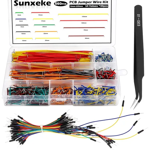 Vista 9 de Juego de 560 piezas de placa de circuito PCB, 14 cables de puente con tabla de pan y pinzas, adecuado para experimentos eléctricos de bricolaje