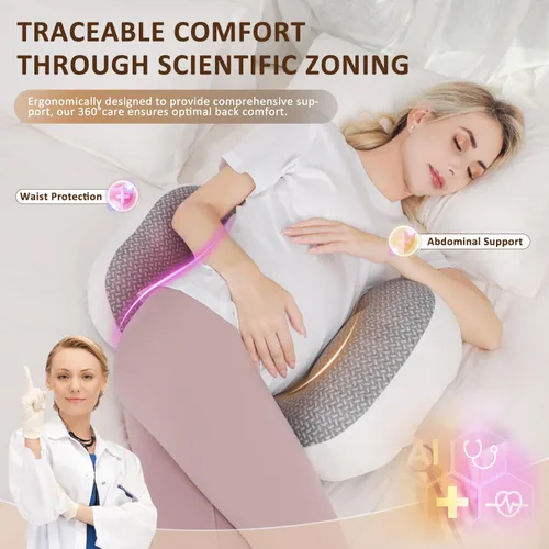 Vista 3 de Chilling Home Almohada de embarazo para dormir portátil, almohada de maternidad para dormir de lado, almohada de cuña de viaje, almohada corporal
