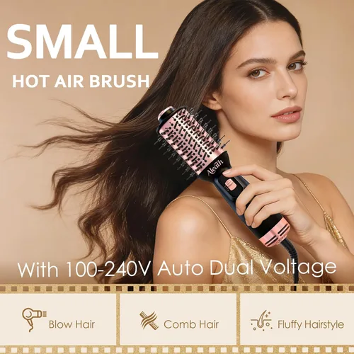 Vista 2 de Aleath Cepillo secador de pelo para viajes: regalos 2026 para mujeres - Pequeño cepillo de aire caliente con doble voltaje automático - Cepillo