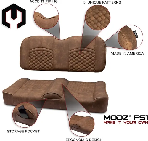 Vista 2 de MODZ® FS1 Custom Golf Cart Asiento Delantero para Yamaha Drive2 - [2017-Up] - [Añadir $40] - Base Marrón - Patrón Cobra