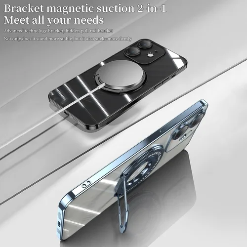 Vista 2 de QLTYPRI Funda magnética transparente para iPhone 12 compatible con MagSafe, soporte de anillo invisible, protección completa para lente de cámara