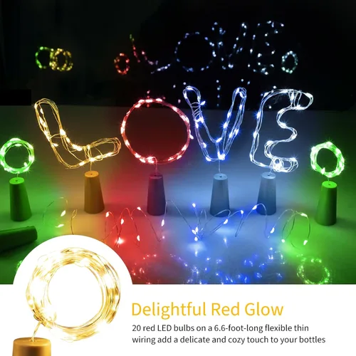 Vista 2 de Brightown Luces para Botellas de Vino con Corcho - Paquete de 10, 2.1 m, 20 LED, Luces de Corcho Operadas con Batería, Luces de Hada Mini de Alambre