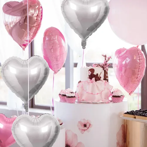 Vista 7 de 31 globos de papel de aluminio de corazón para el día de San Valentín, globos de corazón rosa y plateado con corazón rosa de 32 pulgadas, grandes