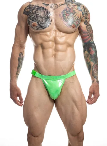 Vista 5 de MIZOK Calzoncillos de bikini de natación sexy para hombre, tanga metálica brillante con tanga en G y cobertura de cadera, Metálico