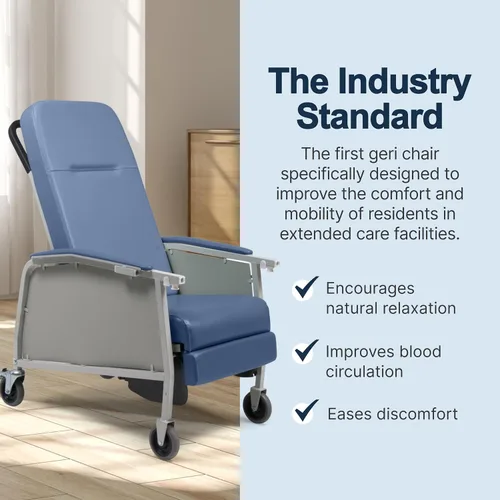 Vista 3 de Lumex Silla reclinable médica de 3 posiciones, Silla Geri reclinable con ruedas, Blue Ridge