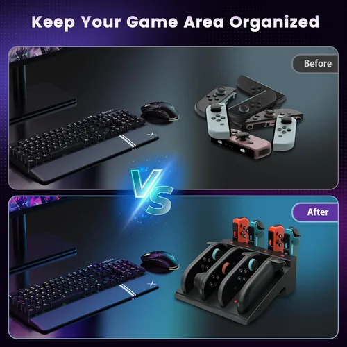 Vista 7 de Cargador de controlador de interruptor para Nintendo Switch 2 y 1 y OLED, base de carga rápida Joycon 8 en 1, estación de carga Joycon