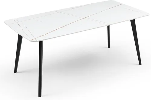 Vista 2 de LKTART Mesa de comedor ovalada blanca de 62.5 pulgadas con mesa de piedra sinterizada y patas de metal (sin sillas)