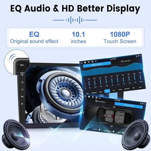 Vista 6 de [2G+64G] Estéreo de coche Android de doble DIN de 10.1 pulgadas, radio de pantalla táctil de 10 pulgadas con CarPlay inalámbrico y cableado/Android