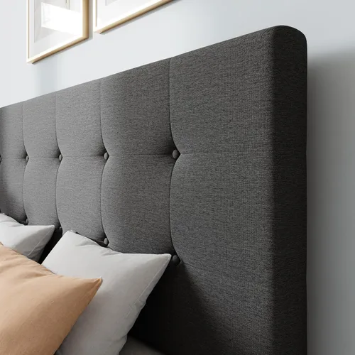 Vista 39 de WEEWAY Base de cama de plataforma tamaño King con 4 cajones de almacenamiento, cabecera capitonada con botones de costura de diamante, base de Negro