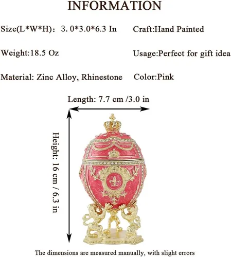 Vista 3 de QIFU Pintado a mano rosa grande Faberge huevo estilo esmalte baratija caja con bisagras, regalo único para la familia (QF2049)