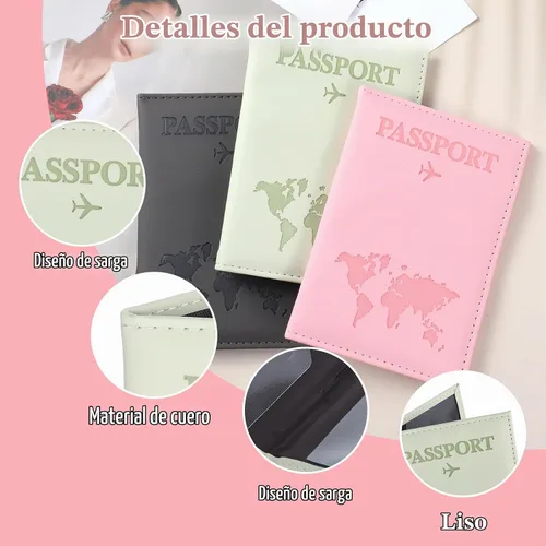 Vista 3 de Paquete de 3 soportes para pasaporte para viajes, funda de cartera de pasaporte de viaje, soporte para pasaporte para libros de pasaporte