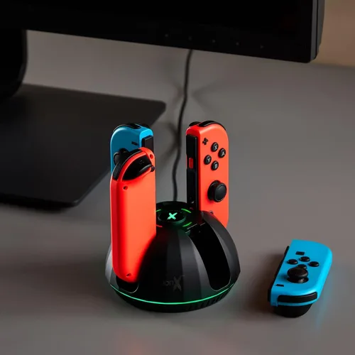 Vista 2 de Base de carga para 4 controladores, compatible con 4 controladores Joy-Con Nintendo Switch (negro)