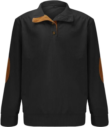 Vista 2 de HABEN Sudadera tipo polo de pana para hombre, estilo casual, estilo Henley, térmica, manga larga, cuello alto, ajustado, chaqueta táctica