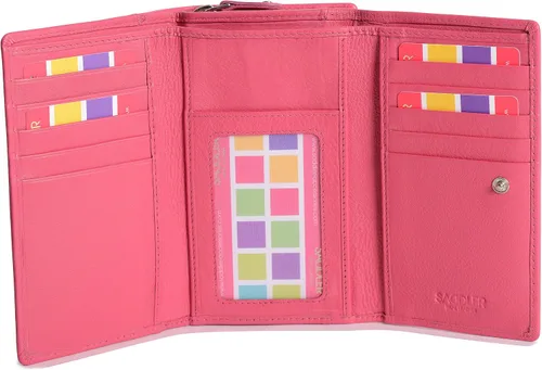 Vista 3 de SADDLER Cartera de cuero de lujo triple pliegue con protección RFID para mujer, con monedero con cremallera, tarjetero de crédito múltiple