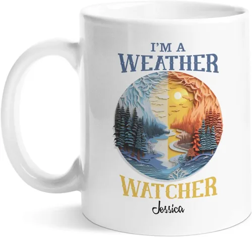 Vista 19 de Taza de café personalizada Storm Chaser con nombre, taza de cerámica de tornado personalizada para meteorólogo, regalos novedosos para amantes