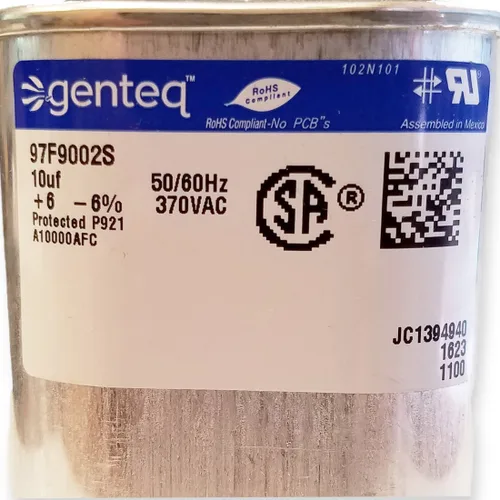 Vista 2 de GE 97F9002-Volt Genteq® Repuesto de capacitor de arranque, ovalado, de 10 microfaradios, 370 voltios a corriente alterna.