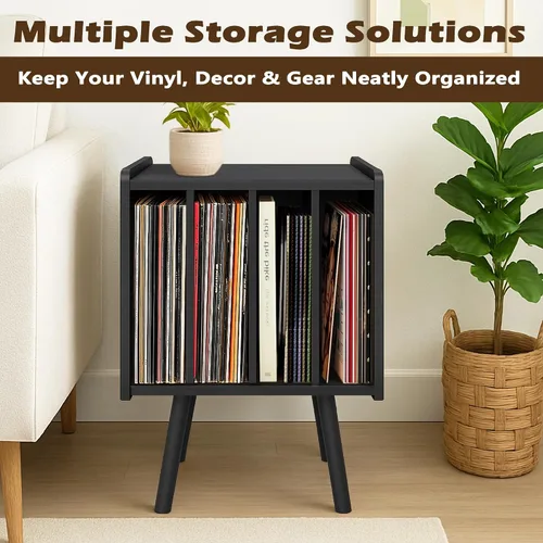 Vista 6 de Soporte para tocadiscos, mesa de almacenamiento de discos de vinilo con 4 gabinetes, soporte giratorio moderno de mediados de siglo, mesa