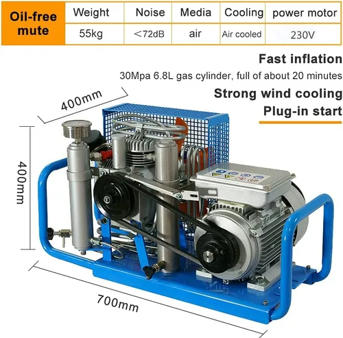 Vista 2 de Compresor de aire portátil - 2.2kw / 3HP - 230V/60Hz - 3.5cfm máx. 4500 Psi - Compresor de aire de alta presión Tanque de buceo/Rife/PCP