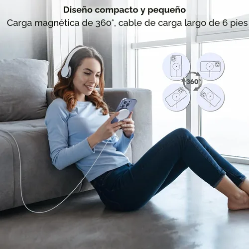 Vista 6 de Cargador magnético para iPhone 17 [certificado Apple MFi], almohadilla de carga inalámbrica USB C de 1.8 metros para iPhone 17 y bloque de carga