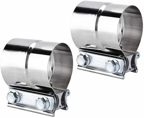 Vista 14 de Abrazadera de Escape de 2.5", Abrazadera de Banda de Junta a Tope de 2 1/2" Conector de Manguito de Acero Inoxidable para Silenciadores, Tubos