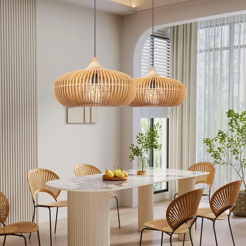 Vista 3 de Arturesthome Lámpara colgante de madera para isla de cocina, lámpara de techo colgante de madera rústica para cafetería, sótano, pasillo, vestíbulo
