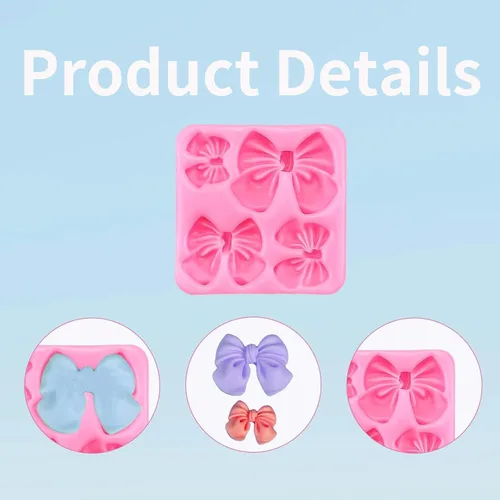 Vista 3 de 4 moldes de silicona para arcos para pasteles, cupcakes, chocolate, dulces, manualidades de azúcar y manualidades de resina, juego de moldes de lazo