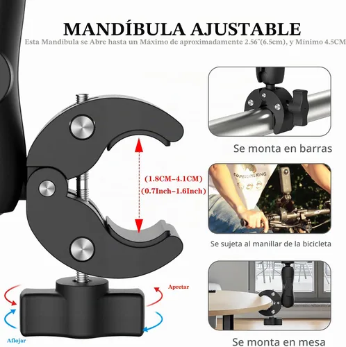 Vista 5 de Taisioner Soporte de abrazadera para cámara de 3.6 pulgadas, brazo de enchufe de cabeza de bola de 360°, brazo mágico de 1/4 pulgadas para Canon