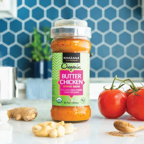 Vista 3 de Khazana Salsa a fuego lento de pollo con mantequilla orgánica, tarro de 12.7 onzas, sin OMG, vegano, sin gluten, kosher, auténticas comidas indias